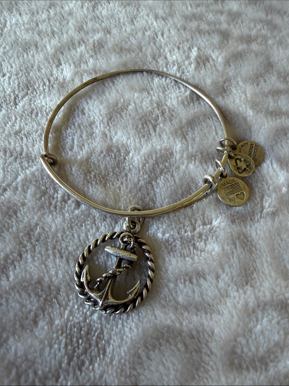 Alex and Ani Silver Anchor Rope Charm Bracelet